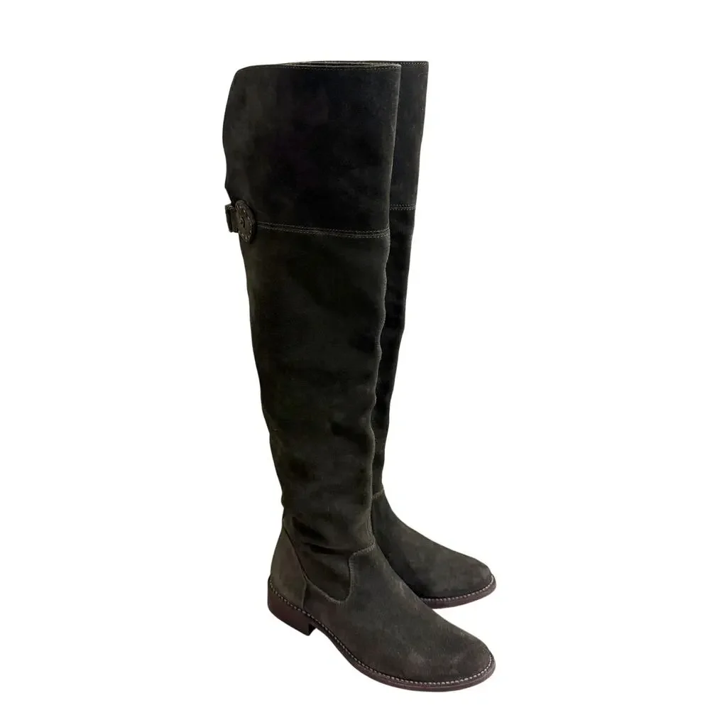 Frye Moss Green Suede Over the Knee Boots Women's Size 7 EUC Pull On/Side Zip